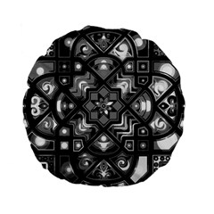 Geometric Line Art Background In Black And White Standard 15  Premium Flano Round Cushions by Simbadda