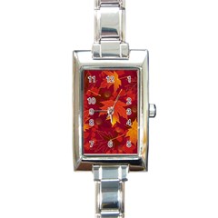 Autumn Leaves Fall Maple Rectangle Italian Charm Watch by Simbadda