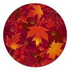 Autumn Leaves Fall Maple Magnet 5  (round) by Simbadda