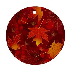 Autumn Leaves Fall Maple Round Ornament (two Sides) by Simbadda