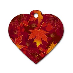 Autumn Leaves Fall Maple Dog Tag Heart (one Side) by Simbadda