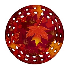 Autumn Leaves Fall Maple Round Filigree Ornament (two Sides) by Simbadda