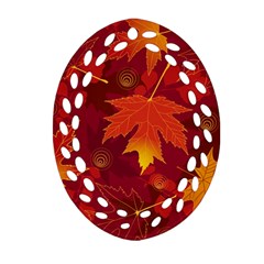 Autumn Leaves Fall Maple Oval Filigree Ornament (two Sides) by Simbadda