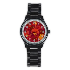 Autumn Leaves Fall Maple Stainless Steel Round Watch by Simbadda