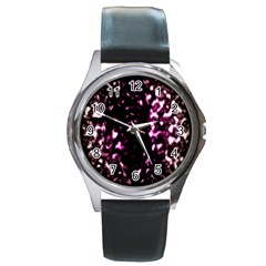 Background Structure Magenta Brown Round Metal Watch by Simbadda