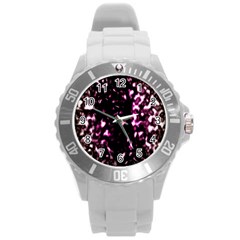 Background Structure Magenta Brown Round Plastic Sport Watch (l) by Simbadda