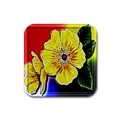 Beautiful Fractal Flower In 3d Glass Frame Rubber Square Coaster (4 Pack)  by Simbadda