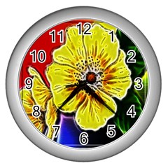 Beautiful Fractal Flower In 3d Glass Frame Wall Clocks (silver)  by Simbadda