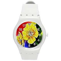 Beautiful Fractal Flower In 3d Glass Frame Round Plastic Sport Watch (m) by Simbadda