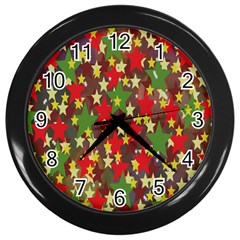 Star Abstract Multicoloured Stars Background Pattern Wall Clocks (black) by Simbadda