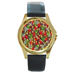 Star Abstract Multicoloured Stars Background Pattern Round Gold Metal Watch by Simbadda