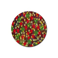 Star Abstract Multicoloured Stars Background Pattern Rubber Round Coaster (4 Pack)  by Simbadda