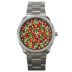 Star Abstract Multicoloured Stars Background Pattern Sport Metal Watch by Simbadda