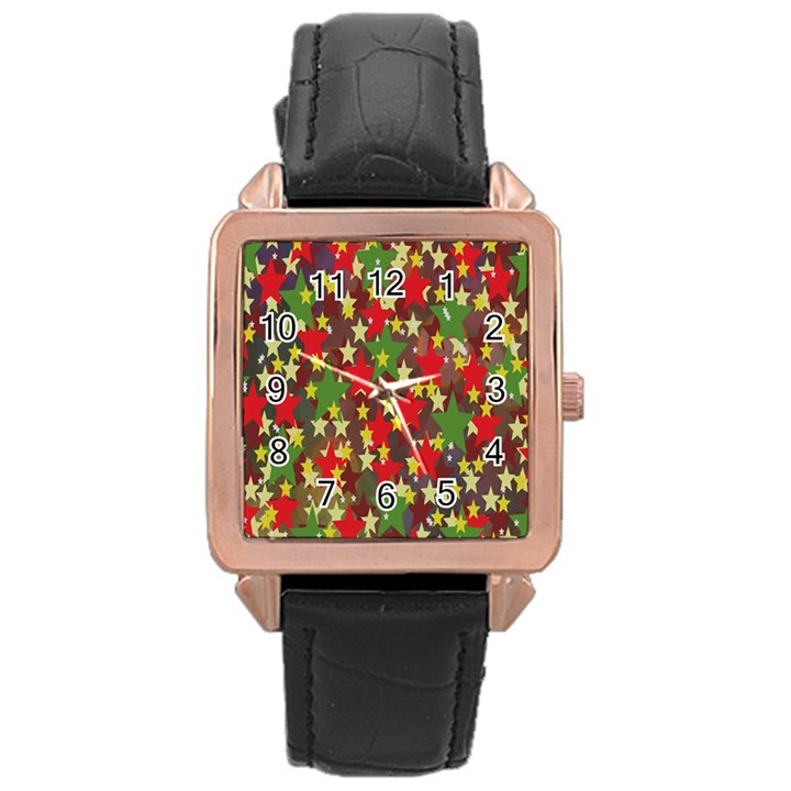 Star Abstract Multicoloured Stars Background Pattern Rose Gold Leather Watch 