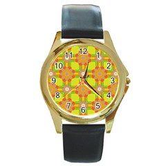 Floral Pattern Wallpaper Background Beautiful Colorful Round Gold Metal Watch by Simbadda