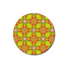 Floral Pattern Wallpaper Background Beautiful Colorful Rubber Coaster (round)  by Simbadda