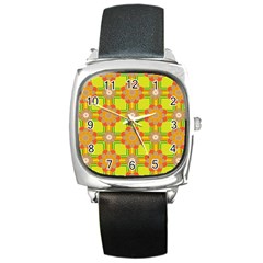 Floral Pattern Wallpaper Background Beautiful Colorful Square Metal Watch by Simbadda