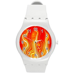 Fire Flames Abstract Background Round Plastic Sport Watch (m) by Simbadda