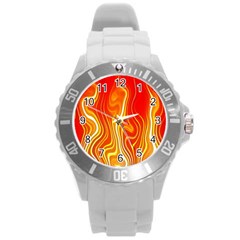 Fire Flames Abstract Background Round Plastic Sport Watch (l) by Simbadda