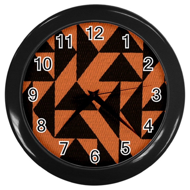 Brown Triangles Background Wall Clocks (Black)