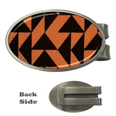 Brown Triangles Background Money Clips (Oval) 