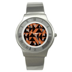 Brown Triangles Background Stainless Steel Watch by Simbadda