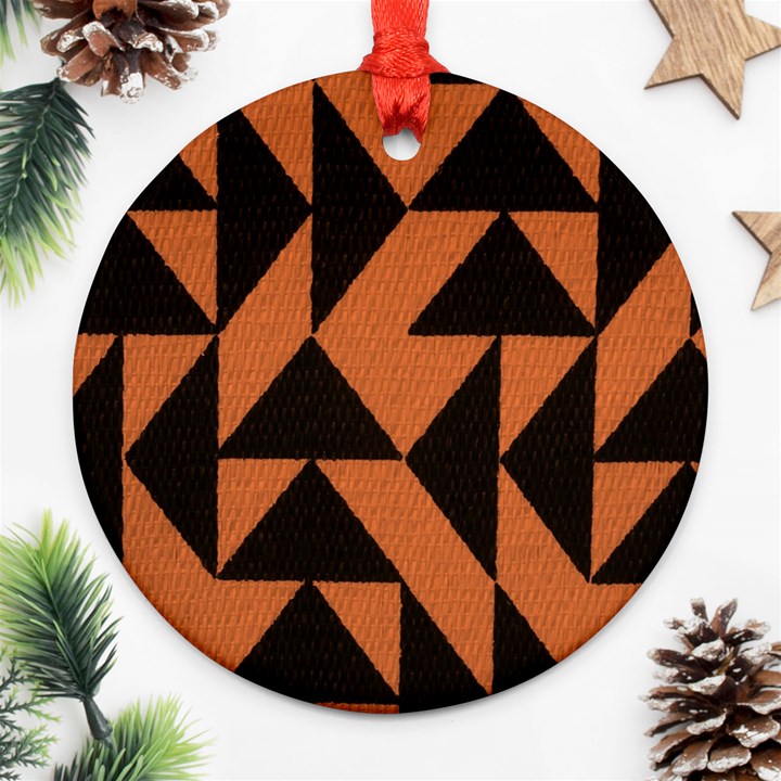 Brown Triangles Background Round Ornament (Two Sides)