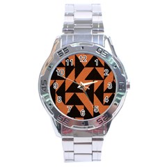 Brown Triangles Background Stainless Steel Analogue Watch by Simbadda