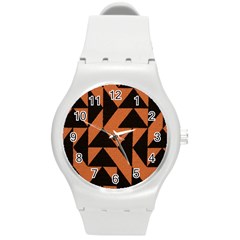 Brown Triangles Background Round Plastic Sport Watch (m) by Simbadda