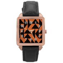 Brown Triangles Background Rose Gold Leather Watch  by Simbadda