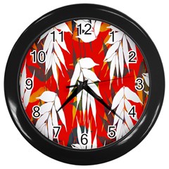 Leaves Pattern Background Pattern Wall Clocks (black) by Simbadda