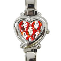 Leaves Pattern Background Pattern Heart Italian Charm Watch by Simbadda