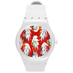 Leaves Pattern Background Pattern Round Plastic Sport Watch (m) by Simbadda