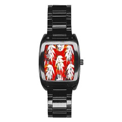 Leaves Pattern Background Pattern Stainless Steel Barrel Watch by Simbadda