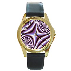 Fractal Background With Curves Created From Checkboard Round Gold Metal Watch by Simbadda