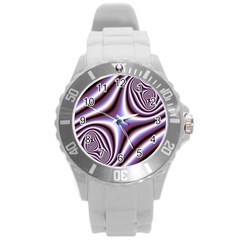 Fractal Background With Curves Created From Checkboard Round Plastic Sport Watch (l) by Simbadda