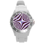 Fractal Background With Curves Created From Checkboard Round Plastic Sport Watch (L) Front