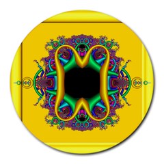 Fractal Rings In 3d Glass Frame Round Mousepads by Simbadda