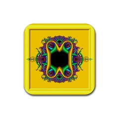 Fractal Rings In 3d Glass Frame Rubber Coaster (square)  by Simbadda