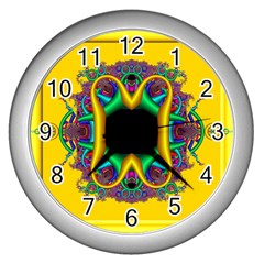 Fractal Rings In 3d Glass Frame Wall Clocks (silver)  by Simbadda