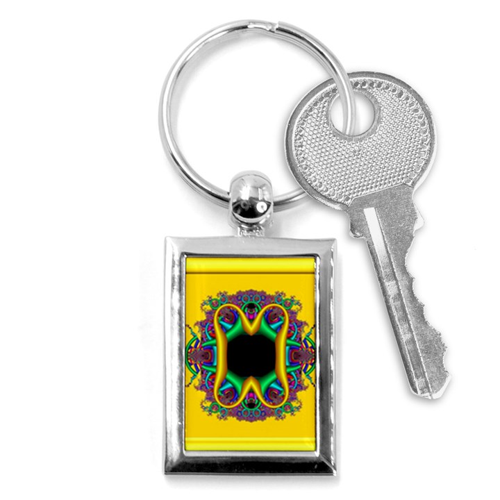 Fractal Rings In 3d Glass Frame Key Chains (Rectangle) 