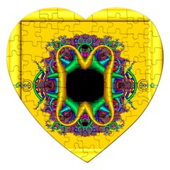 Fractal Rings In 3d Glass Frame Jigsaw Puzzle (heart) by Simbadda