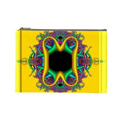 Fractal Rings In 3d Glass Frame Cosmetic Bag (large)  by Simbadda