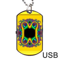 Fractal Rings In 3d Glass Frame Dog Tag Usb Flash (one Side) by Simbadda