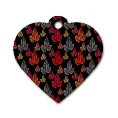 Leaves Pattern Background Dog Tag Heart (two Sides) by Simbadda