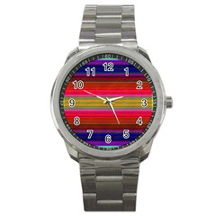 Fiestal Stripe Bright Colorful Neon Stripes Background Sport Metal Watch by Simbadda