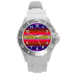 Fiestal Stripe Bright Colorful Neon Stripes Background Round Plastic Sport Watch (l) by Simbadda