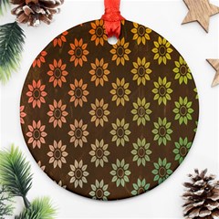 Grunge Brown Flower Background Pattern Ornament (round) by Simbadda