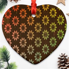 Grunge Brown Flower Background Pattern Ornament (heart) by Simbadda