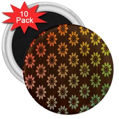 Grunge Brown Flower Background Pattern 3  Magnets (10 Pack)  by Simbadda